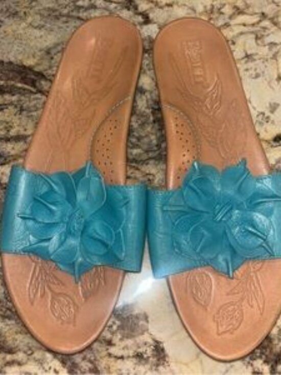 Shoes - b.o.c. Teal Floral Slide Sandals